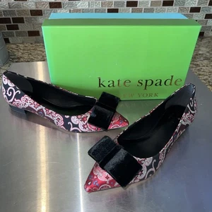 SP9a- Kate Spade New York Russet Brocade Paisley Velvet Bow Keana Flats, sz 9.5 - Picture 1 of 9