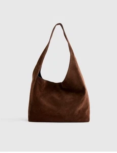 Quince Slouchy Shoulder Bag Italian Suede Chocolate Brown Boho 11x17.5x4.75 - Picture 1 of 9