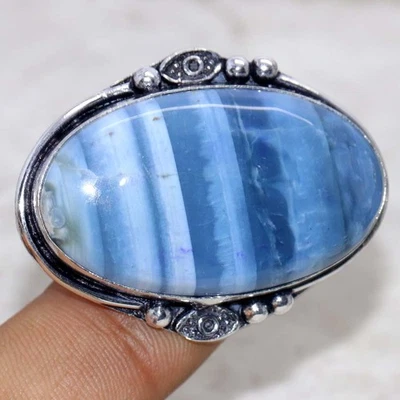 Anillo enchapado en plata 925 ópalo azul Owhyee US 9 promesa regalo GW Foto 1 de 3