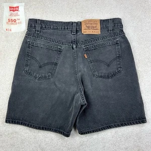 Vintage 90’s Levis 550 Orange Tab 7” Relaxed Fit Grunge Black Jean Shorts 34 - Picture 1 of 14
