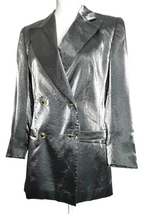 Vintage 90s Escada Blazer 36 / US S Metallic Gray Double-Breasted Evening Jacket - Picture 1 of 14
