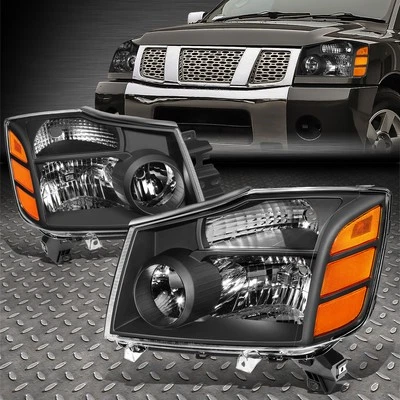 FOR 04-15 NISSAN TITAN/-07 ARMADA BLACK HOUSING AMBER CORNER HEADLIGHT HEADLAMPS - Image 1 of 4