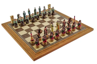 Juego completo de tablero de ajedrez de mosaico The American West de resina de mármol macizo Foto 1 de 4