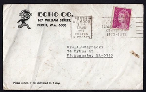 PERTH, WA 6000 postmarked cover dated 21 AUG 1972 + 7c stamp - Picture 1 of 1
