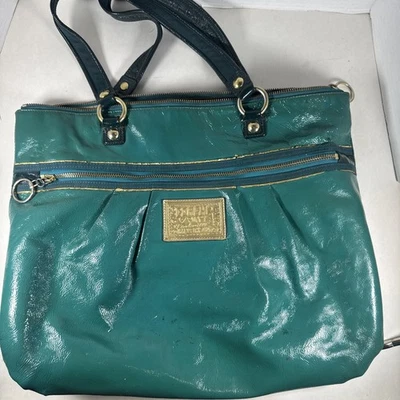 Bolso de hombro grande verde azulado brillante líquido COACH Poppy Foto 1 de 4