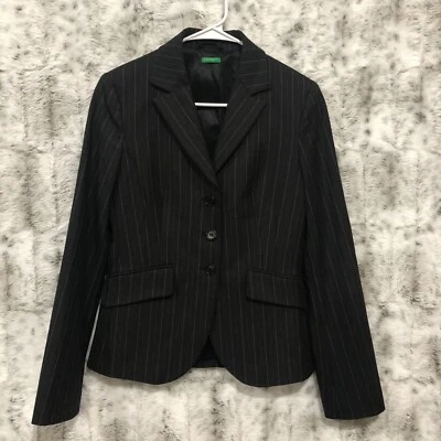 Benetton Womens Gray Pinstripe 3 Button Blazer Jacket Fitted Size 40 (US 4) - Image 1 of 4