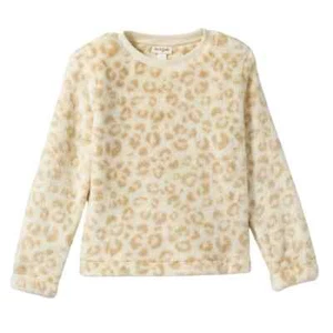 Girls' Small (6/6X) Sherpa Pullover Sweatshirt - Animal Print, Cream, Ivory - Picture 1 of 6