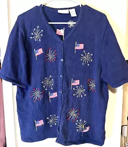 Croft & Barrow Cardigan Sweater Fireworks Flags Embroidered 4th of July USA XL - Picture 1 of 7