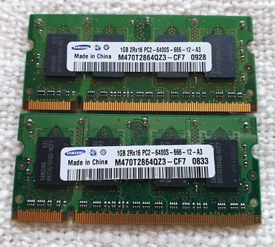 Memoria RAM Portátil Samsung 2GB 2 x 1GB DDR2 PC2-6400 800 MHz SODIMM PC2 6400 - Imagen 1 de 2