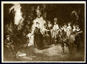 Pintores de la corte francesa COMEDIA FRANCESA por Antoine Watteau - 1914 Fotograbado en sepia - Imagen 1 de 4