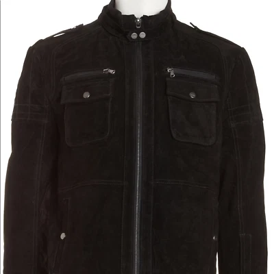 Chaqueta de cuero de gamuza grande Emanuel Ungaro para hombre negra usada en excelente estado estilo motocicleta Foto 1 de 4