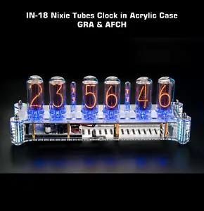 Nixie Tubes Clock on IN-18 in Big Acrylic Case [with Columns] Slot Machine Temp - Picture 1 of 10