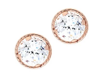 Brincos QVC sólido ouro rosa 14K diamante 100 facetas 3,00 ctw corda borda tachas - Imagem 1 de 2