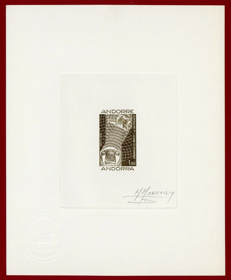 Andorra 1976 #245, Prueba de troquel firmado por artista, Centenario del teléfono, A. Campana    Foto 1 de 1