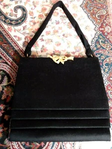 VINTAGE PRESTIGE Black soft fabric HANDBAG PURSE - Picture 1 of 11