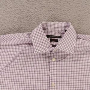 John Varvatos Shirt Mens XL 17 34/35 Pink Purple Plaid Cotton Button Up Slim Fit - Picture 1 of 11