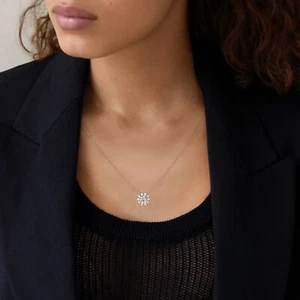 14k White Gold 1Ct TDW Round Cut Lab Grown Diamond Halo Pendant Necklace - Picture 1 of 6