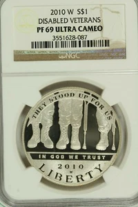 2010-W Disabled Veterans Commemorative Proof Silver Dollar NGC PF69 Ultra Cameo - Picture 1 of 2