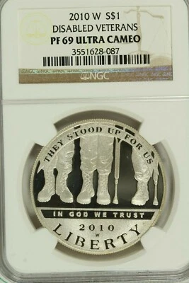 2010-W Disabled Veterans Commemorative Proof Silver Dollar NGC PF69 Ultra Cameo - Image 1 of 2