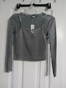 NWT Girls Old Navy 2-n-1 Velvet Cami And Sparkly Sheer Top Size XL (14-16) Gray - Picture 1 of 5