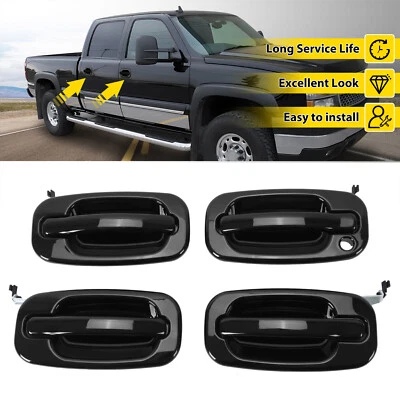 4Pcs NEW Outside Door Handles Set Painted Black For Silverado Tahoe Sierra 99-06 - Image 1 of 4