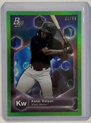 2022 Bowman Platinum Kahlil Watson Prospect Green Parallel #/99 - Image 1 of 2