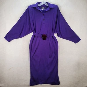Vtg 80s Sybil Purple Tweed Belted Dolman Sleeve Sexy Midi Womens Dress Size S - Picture 1 of 23
