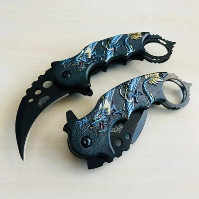 MASTER USA 7” Blue Dragon CSGO Karambit Tactical Spring Assisted Open Folding Pocket Knife