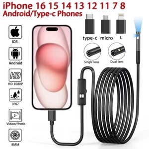 Waterproof Endoscope Snake Cam Inspection Camera for iOS iPhone/Android Car/Tube - Picture 1 of 19
