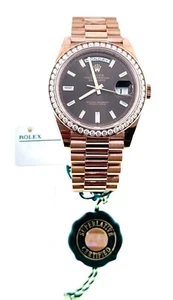Rolex Day-Date 228345RBR 40mm Everose Gold Chocolate Diamond Baguette Dial Watch - Picture 1 of 7