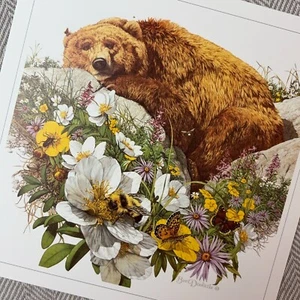 Piatto libro natura Bev Doolittle stampa vintage 6,5" quadrato orso ape fiore farfalla - Foto 1 di 6