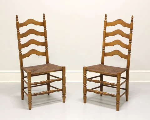 Mid 20th Century Maple Farmhouse Ladder Back Dining Side Chairs - Pair B Cover