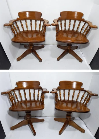 Set 4 Heywood Wakefield Windsor Captain Colonial Dining Chairs Maple Wood Swivel Cover