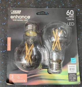 FEIT ELECTRIC enhance VIVID NATURAL LIGHT 60 WATT LED SOFT WHITE 2 Bulbs 810 - Picture 1 of 2