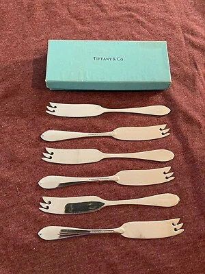 TIFFANY & CO. FANEUIL STERLING SILVER HARD / SOFT CHEESE & MEAT KNIFES SET OF 6  - Image 1 of 4