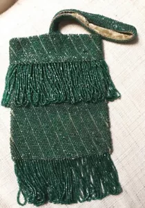 antique art deco bag or purse of green glass beads vintage 1910 - Picture 1 of 7