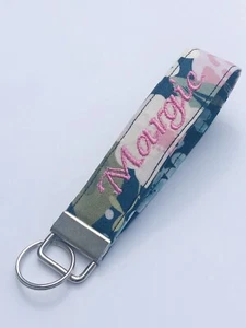 MONOGRAM wristlet handmade Key Fob/ flowers/ pink/ blue/ personalized/ - Picture 1 of 8