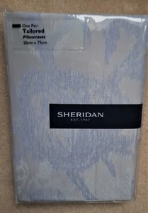 NEW PAIR of Quality SHERIDAN TAILORED PILLOW CASES :WINTHROP : BLUE /SILVER - Picture 1 of 9