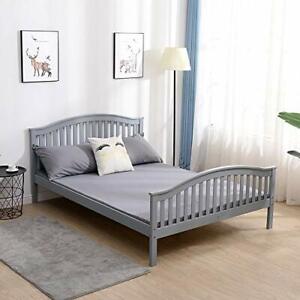 Grey Wooden Bed 4ft 6 Solid Pine High End Slatted Base, Double
