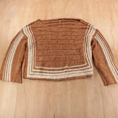 FREE PEOPLE Rayas Grueso Punto Recortado Suéter GRANDE Boho Fairy Grunge Foto 1 de 4