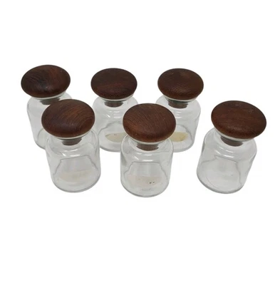 "Frascos de especias vintage tapones de madera para hongos boticario 3"" de alto lote de 6" Foto 1 de 4