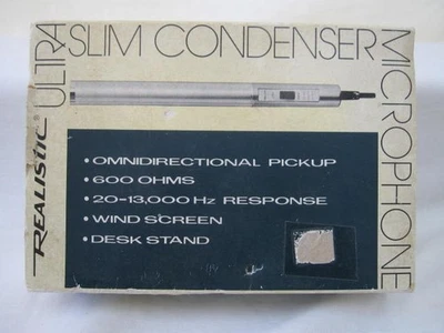 Vtg Realistic Ultra Slim Condenser Mic : Complete In Box W/ Directions: 33-1050 - Image 1 of 4