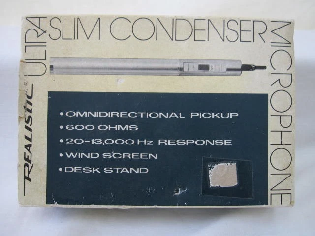 Vtg Realistic Ultra Slim Condenser Mic : Complete In Box W/ Directions: 33-1050 - Image 1 of 4