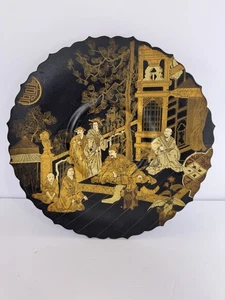 Antiguo plato maché de papel con patas “Chinoiserie” de exportación china mediados del siglo XIX - Imagen 1 de 24