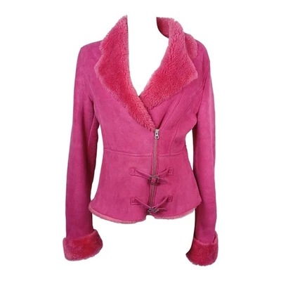 Chaqueta de Motociclista Vintage Años 90 Iceberg Rosa Sherpa Gamuza Cuero Oveja Talla 44/M Foto 1 de 4