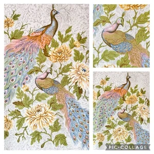 Vintage Peacock Chinoiserie Fabric - Chrysanthemum Japanese Cotton 1.3m x 2.2m - Picture 1 of 20
