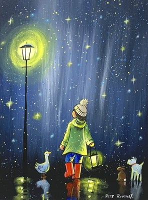 Pete Rumney Art Painting Magic At Midnight Original Canvas Artwork Sparkles - Image 1 of 4
