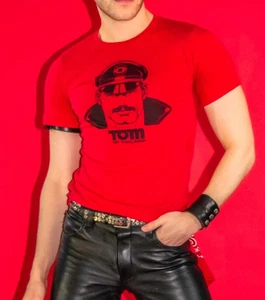 TOM OF FINLAND LEATHER MAN MENS T SHIRT RED TEE SHIRT GAY CULTURE T-SHIRT - Picture 1 of 12