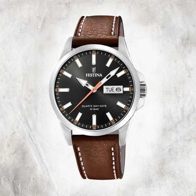 Festina Pelle Uomo Orologio F20358/2 Polso Elegante Braun Classico UF20358/2 - Immagine 1 di 4