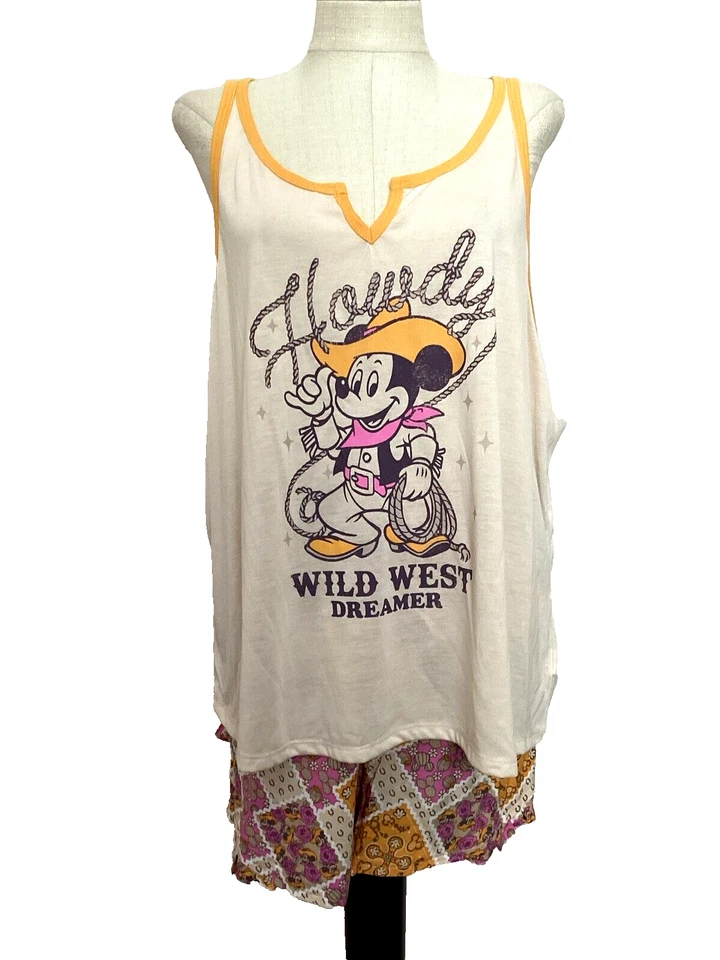 DISNEY Mickey Mouse Cowboy Wild West Dreamer 2XL (18W-20W) Pajama Tank Top Shirt